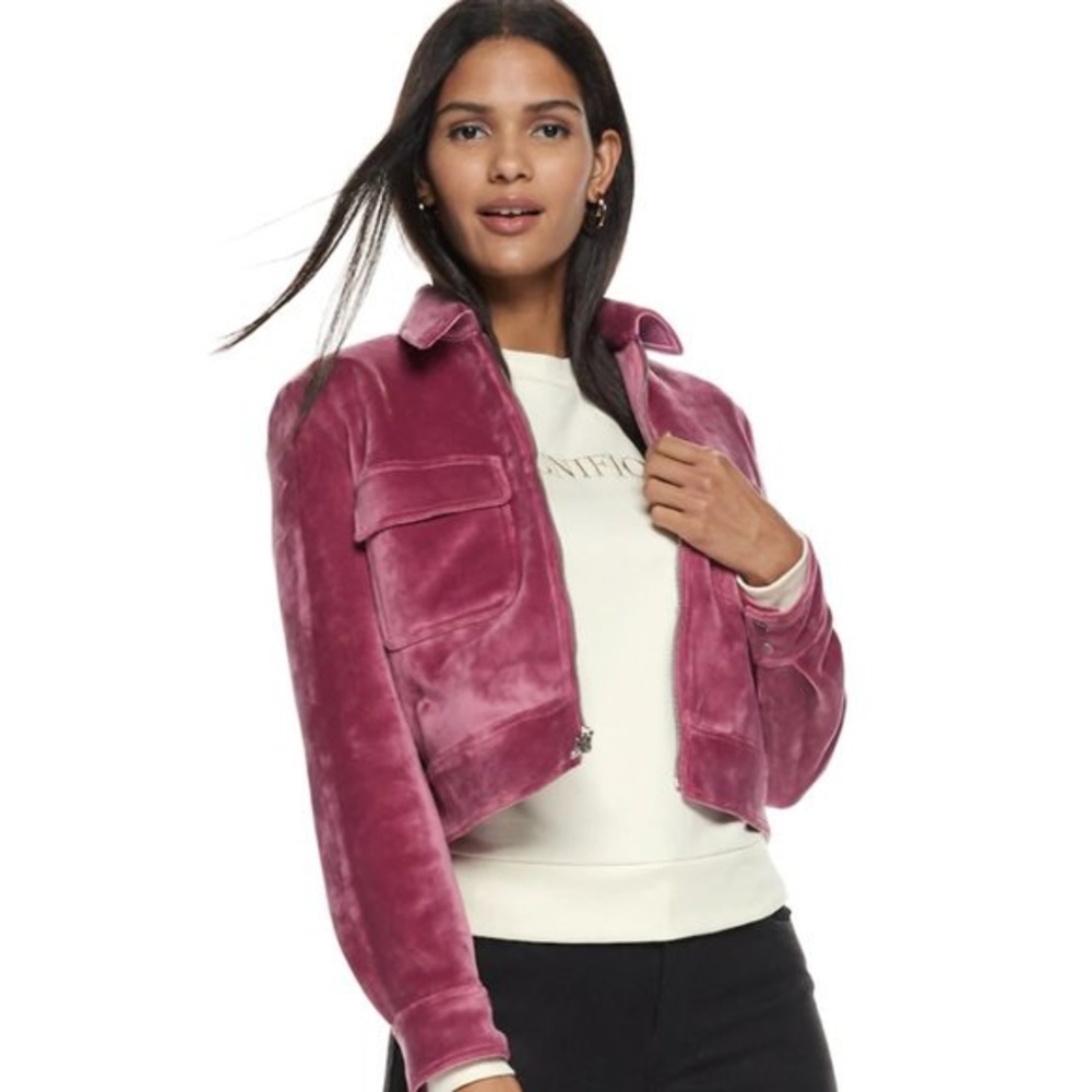 Nine West crop velvet bomber jacket.
